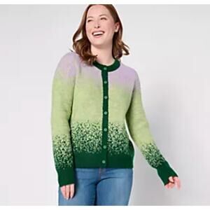 LOGO by Lori Goldstein QVC Brushed Ombre Button Front Cardigan Sz M Maximalist